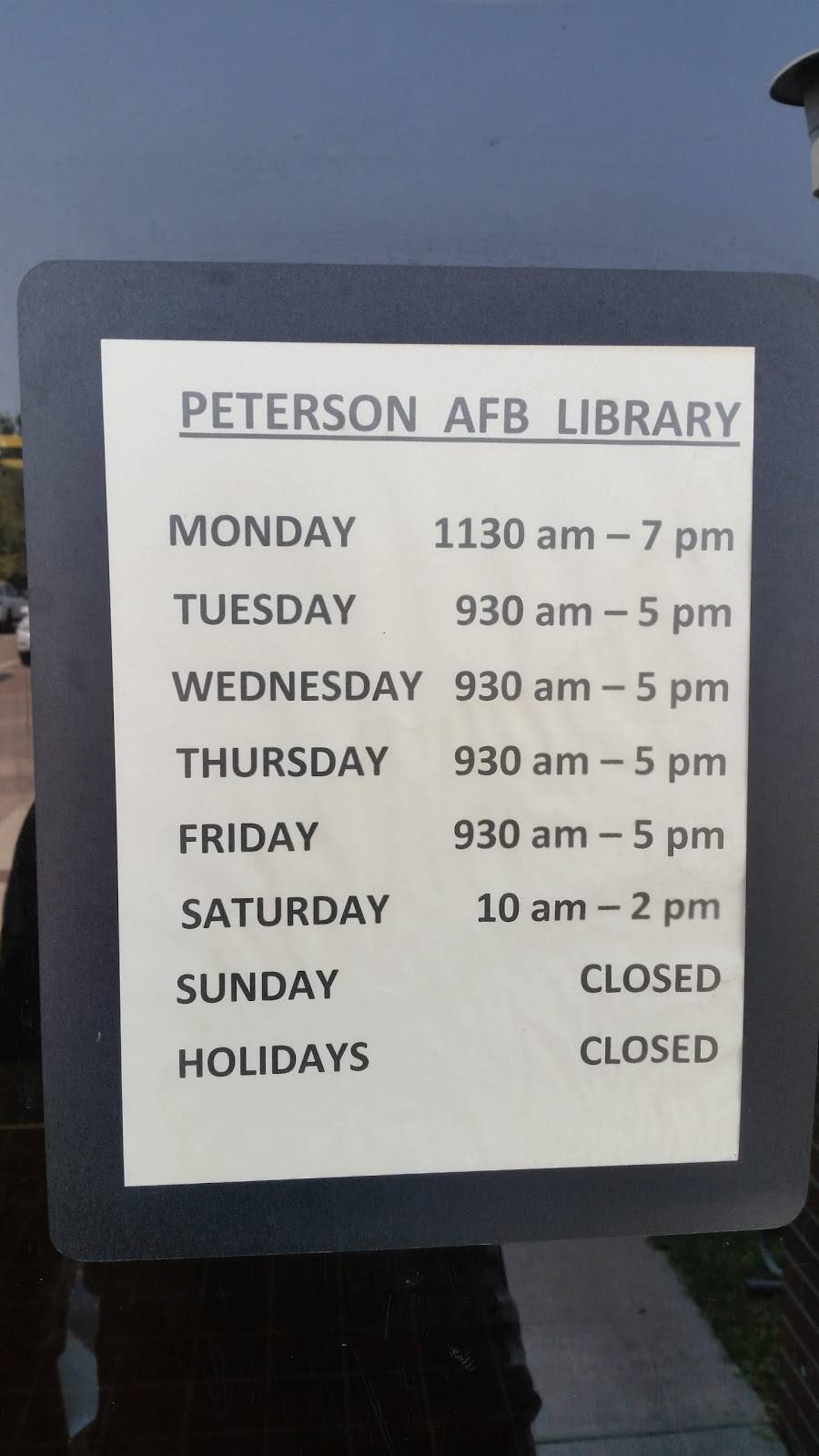 Peterson Library | 201 Stewart Ave, Peterson AFB, CO 80914, USA | Phone: (719) 556-7462
