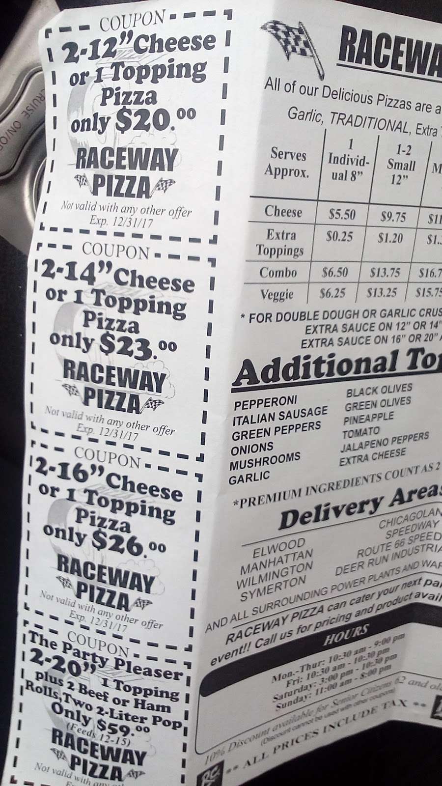 Raceway Pizza & More | 109 E Gardner St, Elwood, IL 60421, USA | Phone: (815) 423-6250