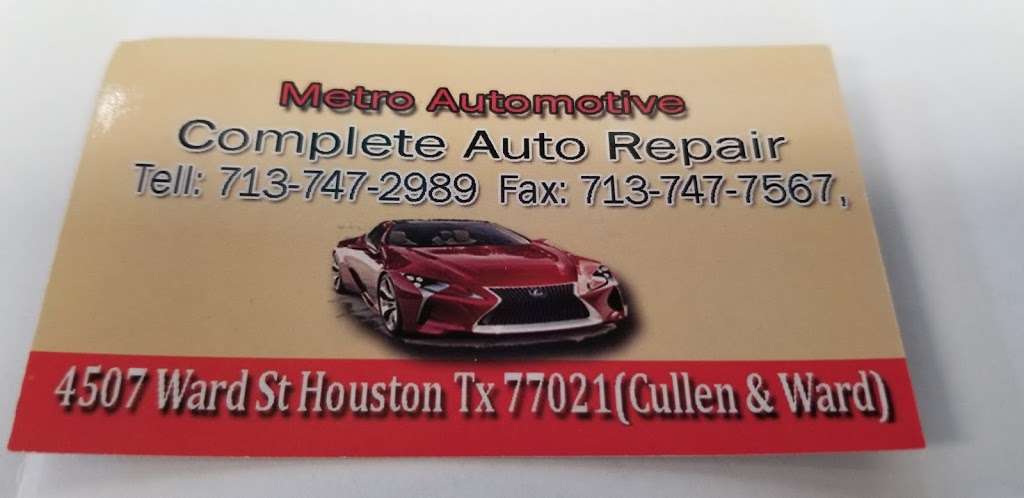 Metro Automotive | 4507 Ward St, Houston, TX 77021, USA | Phone: (713) 747-2989