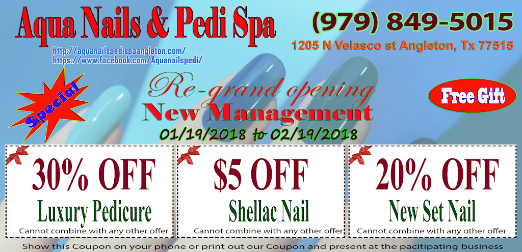 Aqua Nails Pedi Spa | 1205 N Velasco St, Angleton, TX 77515, USA | Phone: (979) 849-5015
