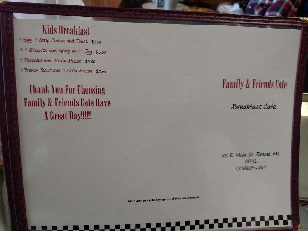 Family & Friends Cafe LLC | 106 E Main St, Drexel, MO 64742, USA | Phone: (816) 657-2001