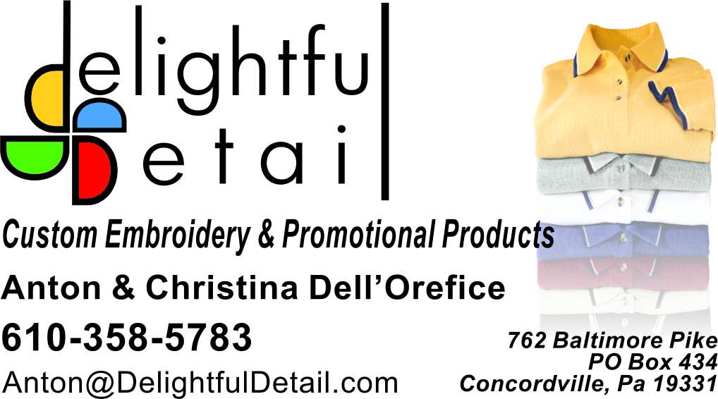 Delightful Detail Custom Embroidery, Screen Printing and Promoti | 762 Baltimore Pike, Glen Mills, PA 19342, USA | Phone: (610) 358-5783