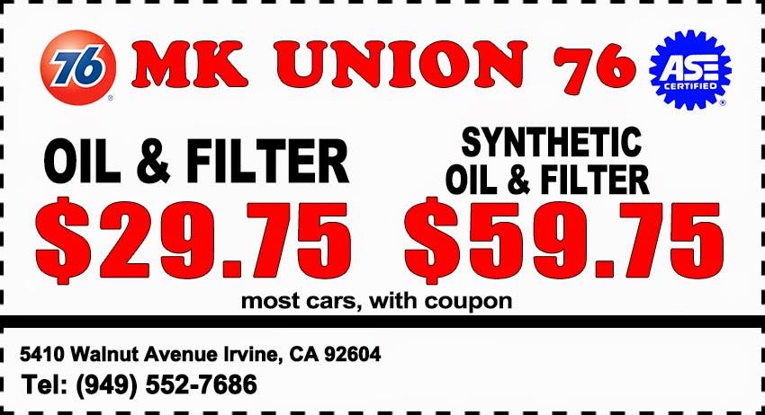 MK Union 76 Smog Auto Repair | 5410 Walnut Ave, Irvine, CA 92604, USA | Phone: (949) 552-7686