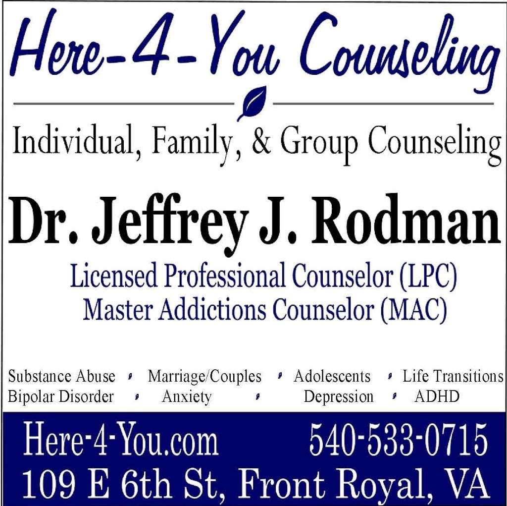 Dr. Jeffrey J. Rodman, LPC, MAC | 109 E 6th St, Front Royal, VA 22630, USA | Phone: (540) 635-3518