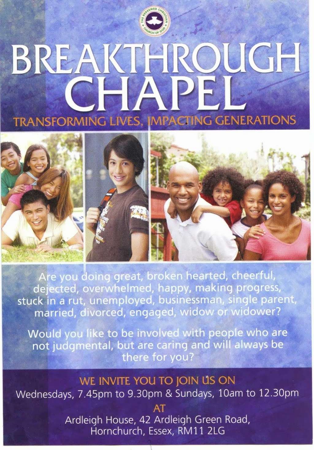 The Redeemed Christian Church Of God "Breakthrough Chapel" | Ardleigh House, 42 Ardleigh Green Rd, Hornchurch RM11 2LG, UK | Phone: 07957 935319