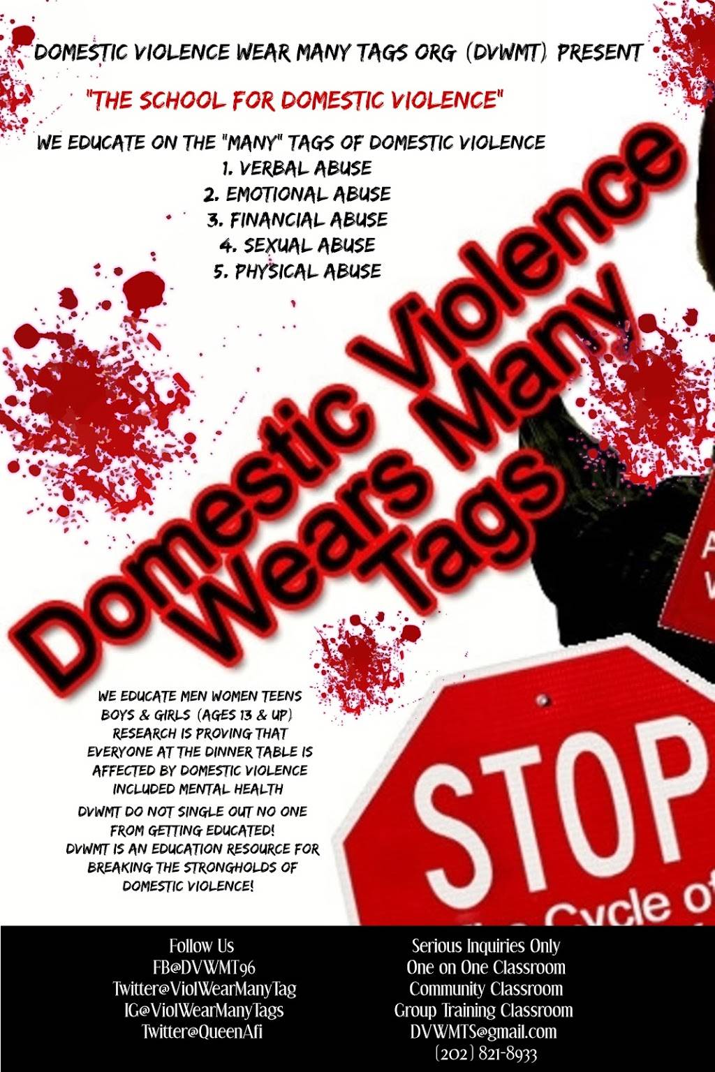 Domestic Violence Wears Many Tags Org (DVWMT) "The School for Do | 746 Ridge Rd SE, Washington, DC 20019, USA | Phone: (202) 821-8933