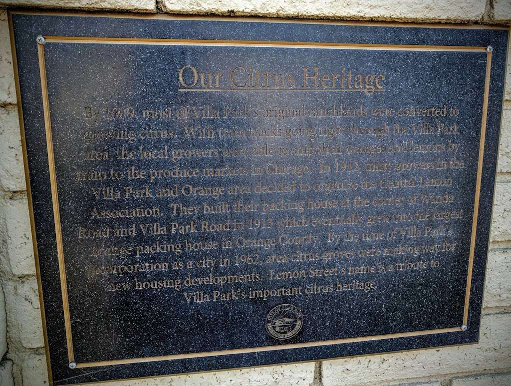 Central Lemon Association Historical Placard & Area | Lemon St, Villa Park, CA 92861