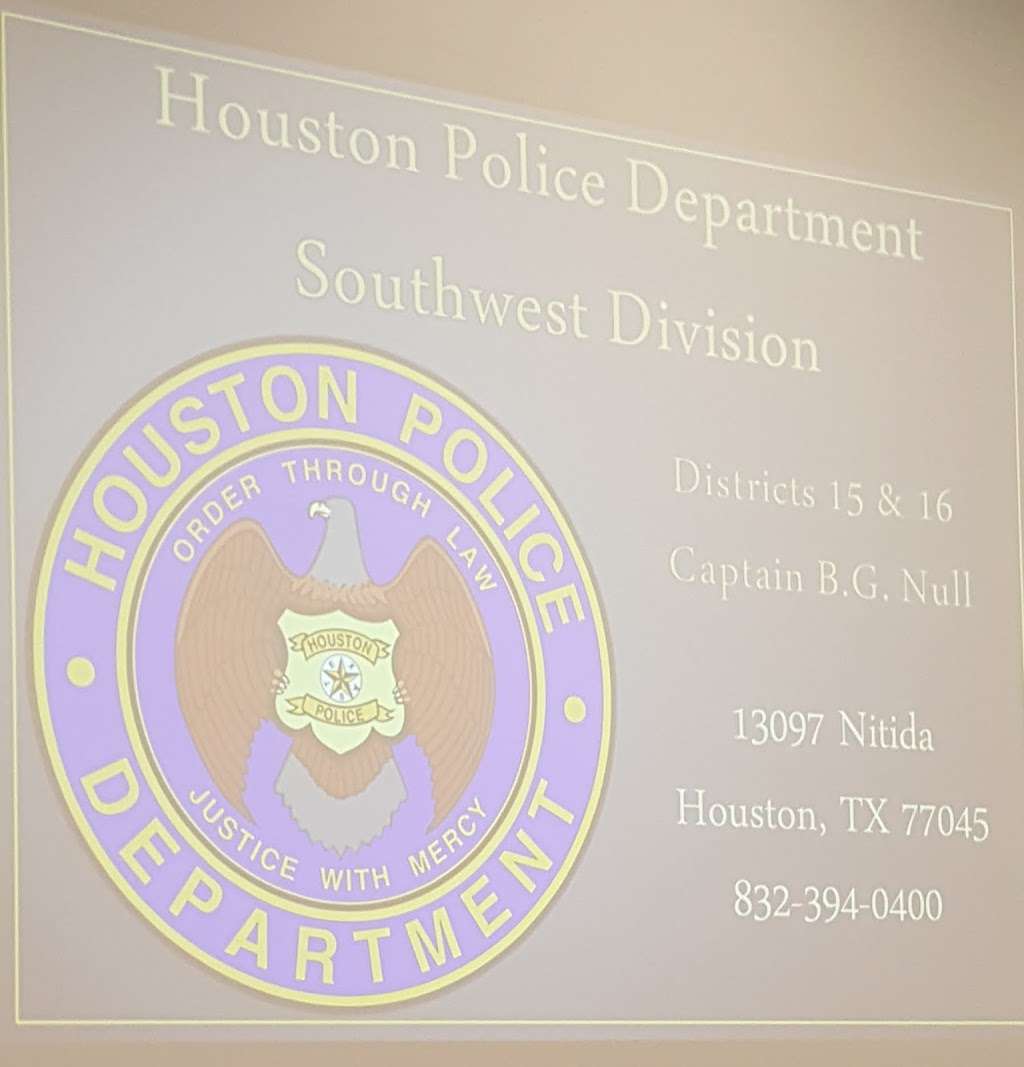 Houston Police Department Southwest Substation | 13097 Nitida St, Houston, TX 77045, USA | Phone: (832) 394-0400