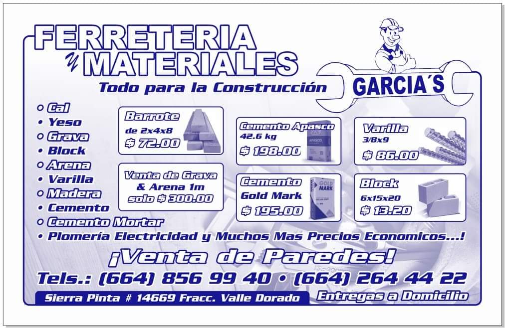 Ferretería y materiales Garcias | Valle Dorado, Tijuana, B.C., Mexico | Phone: 664 856 9940