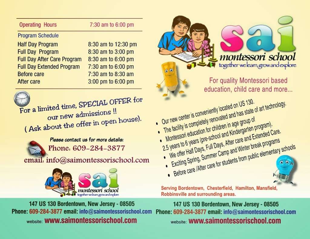 Sai Montessori School | 147 US-130, Bordentown, NJ 08505, USA | Phone: (609) 456-4205