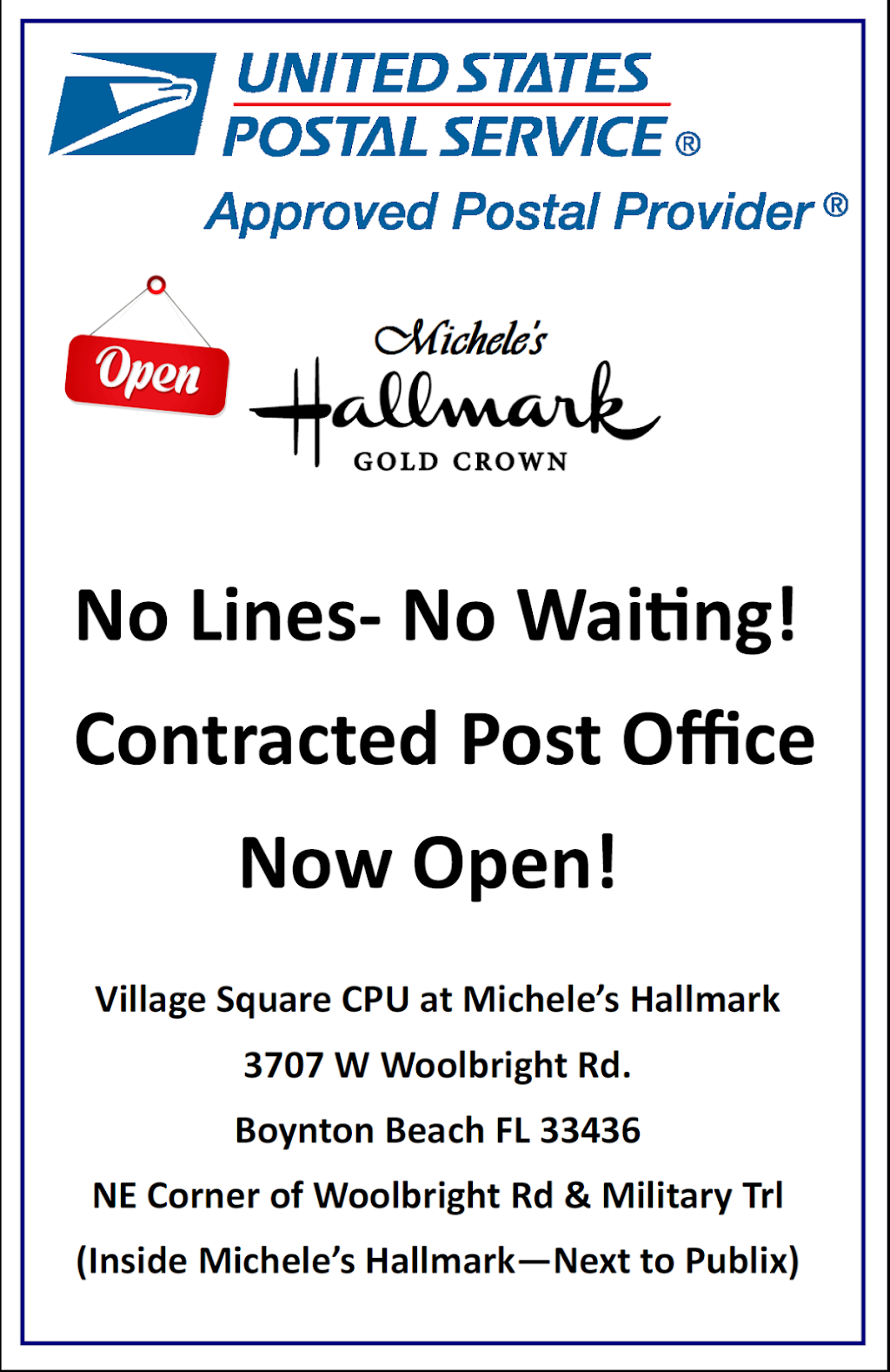 Village Square Post Office at Micheles Hallmark | 3707 W. Woolbright Rd, Boynton Beach, FL 33436 | Phone: (561) 736-5391