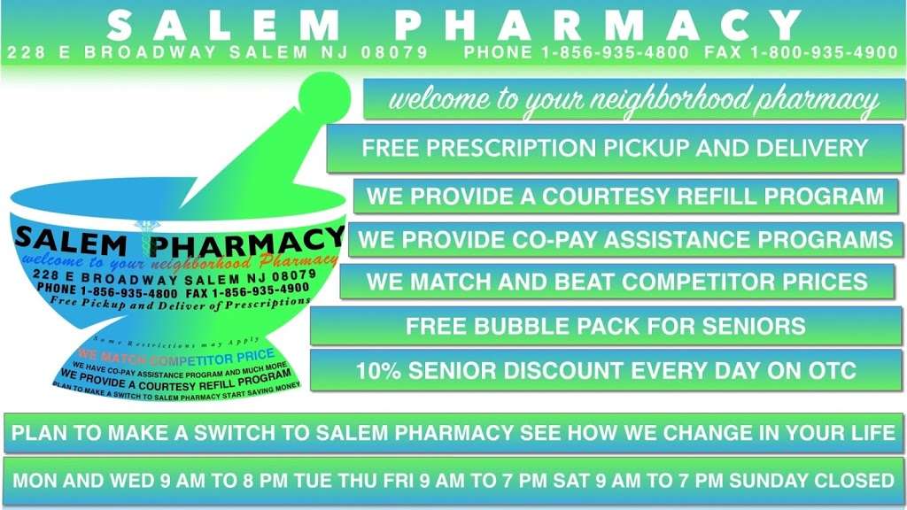 Salem Pharmacy | 228 E Broadway, Salem, NJ 08079 | Phone: (856) 935-4800