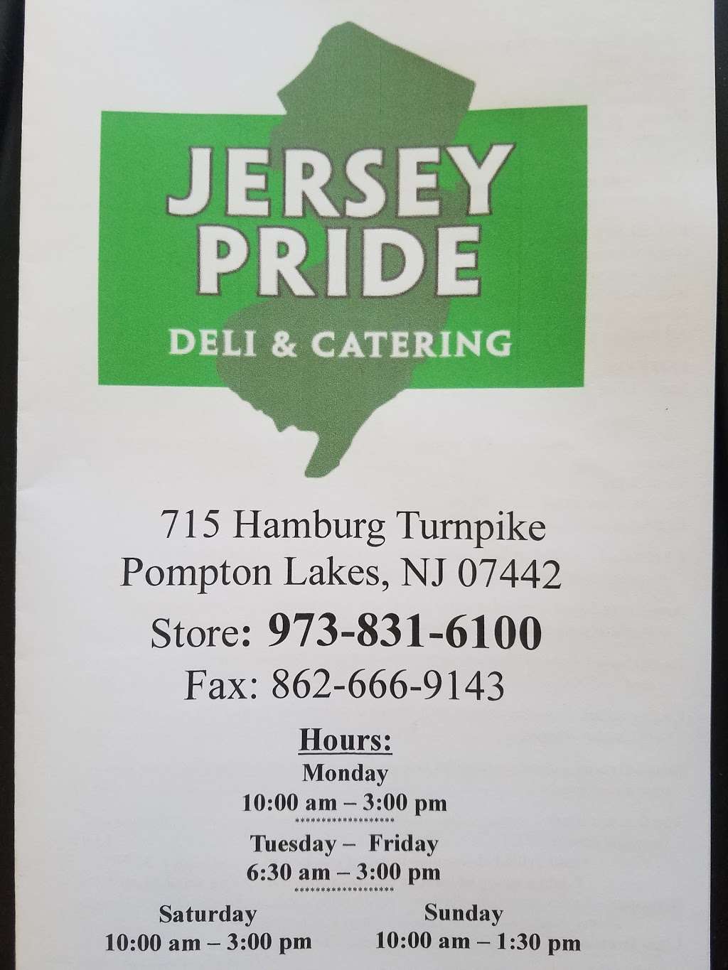 Jersey Pride Deli & Catering | 715 Hamburg Turnpike, Pompton Lakes, NJ 07442, USA | Phone: (973) 831-6100