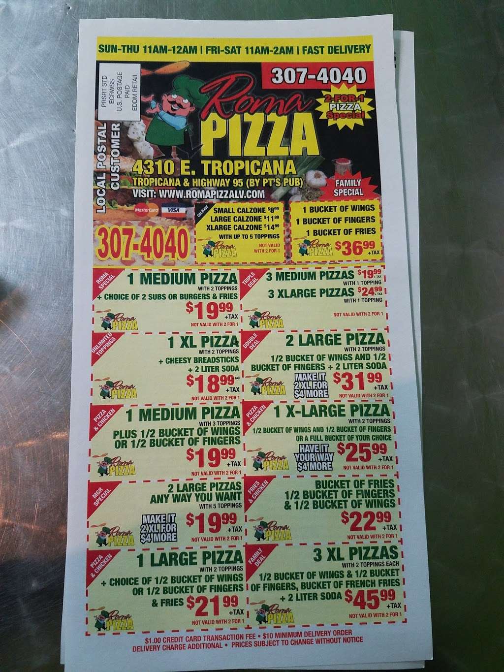 Roma Pizza | 4310 E Tropicana Ave # 4, Las Vegas, NV 89121, USA | Phone: (702) 307-4040