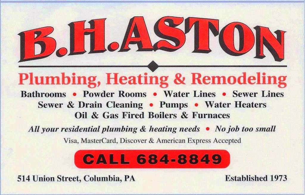 B H Aston Plumbing & Heating | 514 Union St, Columbia, PA 17512 | Phone: (717) 684-8849