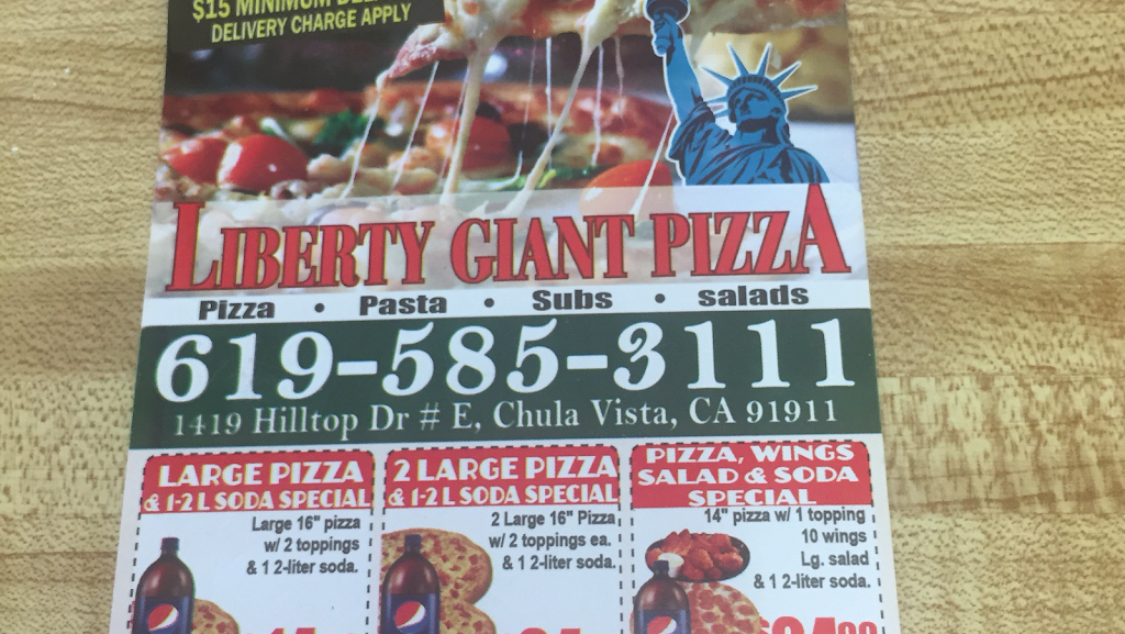 Liberty Giant Pizza | 1419 Hilltop Dr # E, Chula Vista, CA 91911, USA | Phone: (619) 585-3111