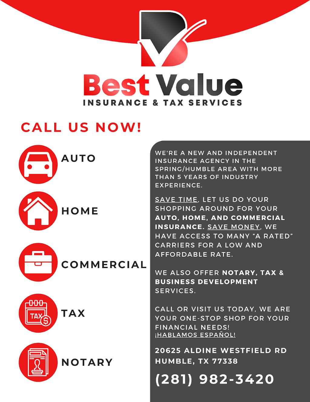 Best Value Multiservice | 20625 Aldine Westfield Rd, Humble, TX 77338, USA | Phone: (281) 982-3420