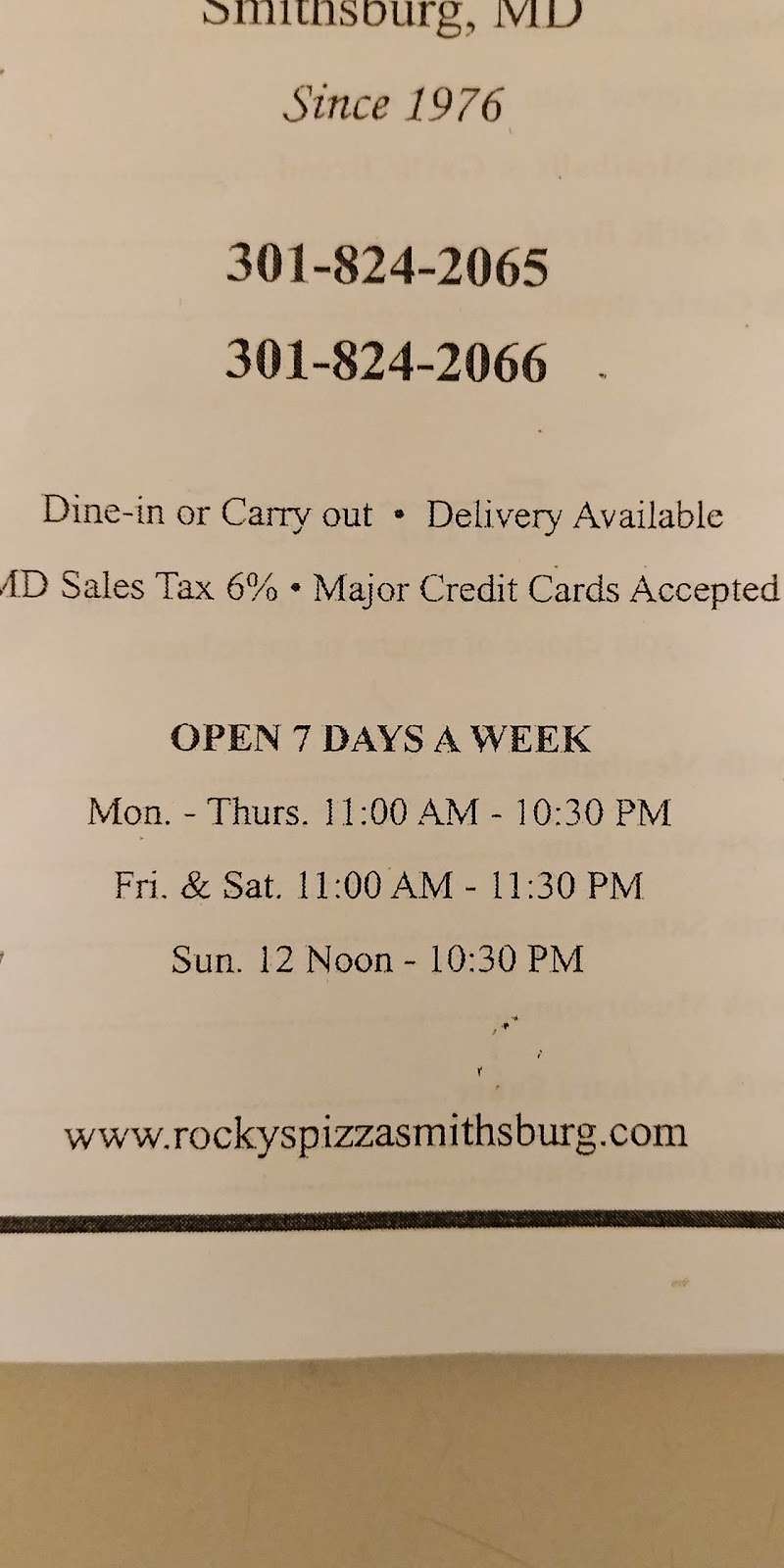 Rockys New York Pizza And Italian Restaurant | 22032 Jefferson Blvd, Smithsburg, MD 21783, USA | Phone: (301) 824-2065