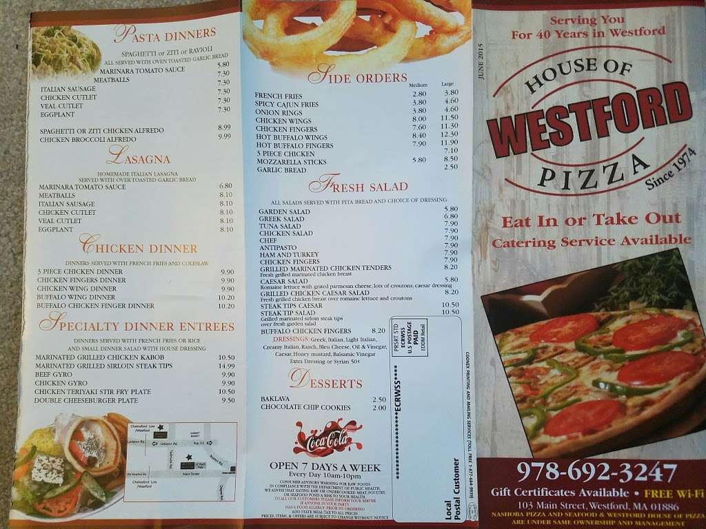 Westford House of Pizza | 103 Main St, Westford, MA 01886, USA | Phone: (978) 692-3247