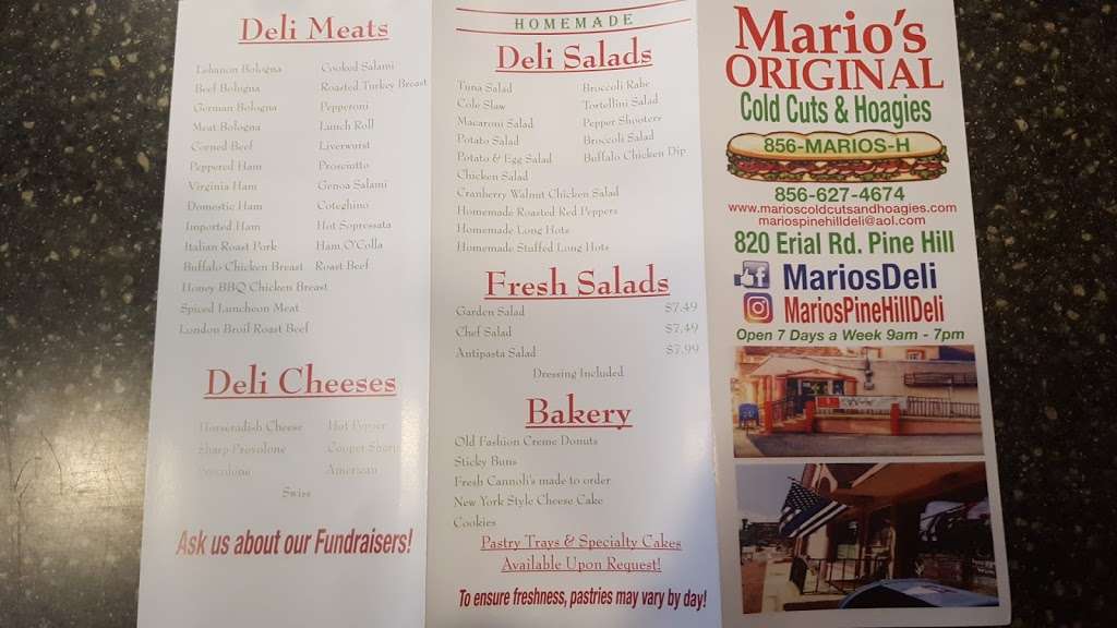 Marios Original Cold Cuts and Hoagies | 820 Erial Rd, Pine Hill, NJ 08021, USA | Phone: (856) 627-4674