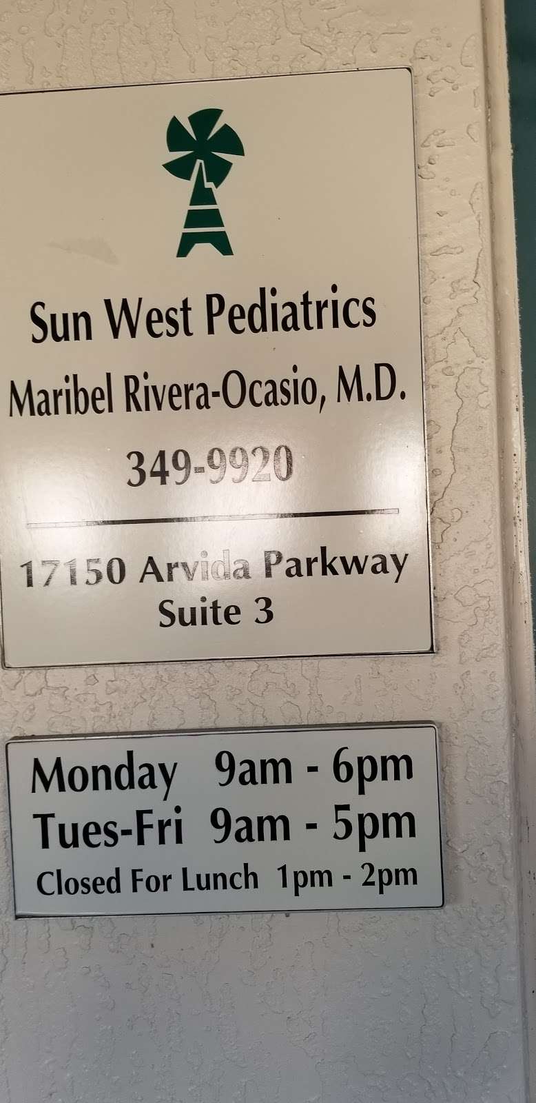 Sunwest Pediatrics: Rivera-Ocasio Maribel MD | 17150 Royal Palm Blvd # 3, Weston, FL 33326 | Phone: (954) 349-9920