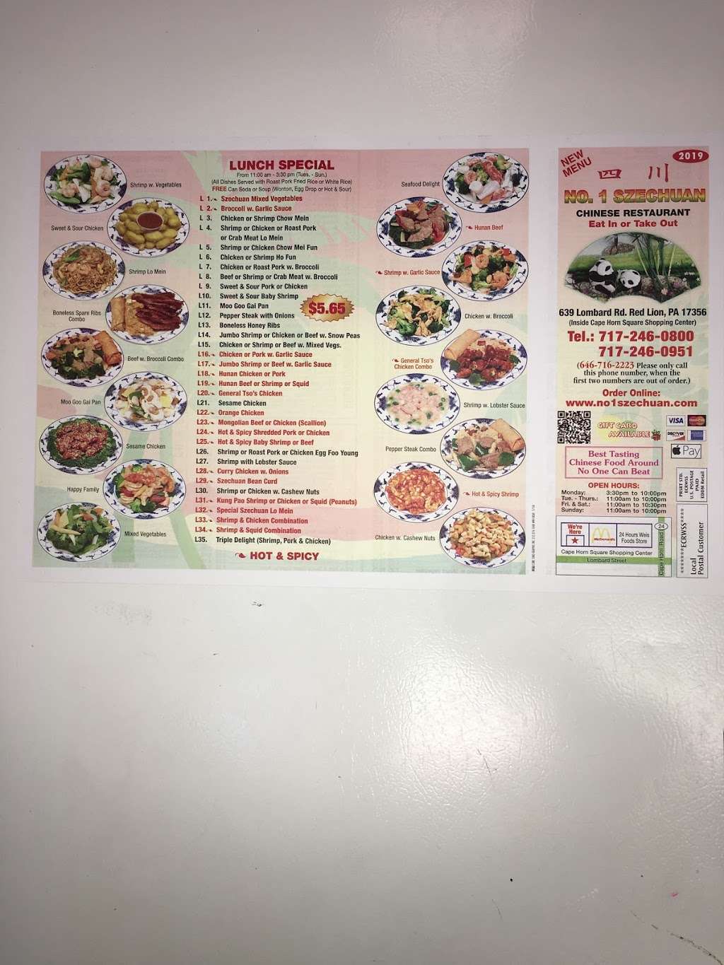 Number One Szechuan | 639 Lombard Rd, Red Lion, PA 17356 | Phone: (717) 246-0800