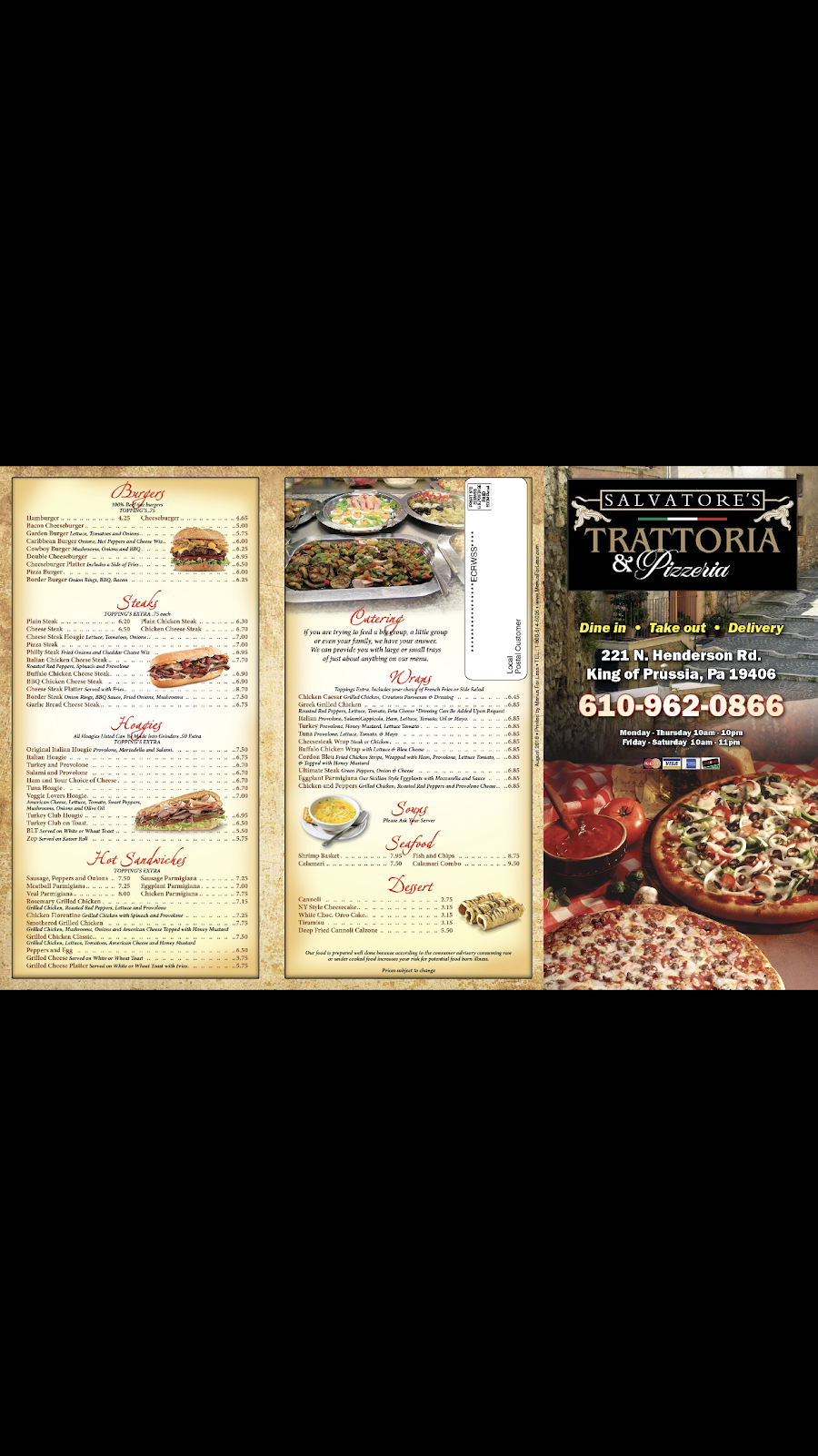 Salvatore’s Trattoria & Pizzeria | 221 N Henderson Rd, King of Prussia, PA 19406, USA | Phone: (610) 962-0866