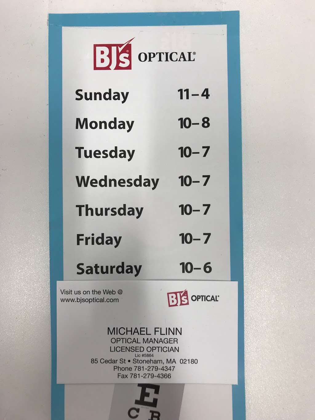 BJs Optical | 85 Cedar St, Stoneham, MA 02180, USA | Phone: (781) 279-4347