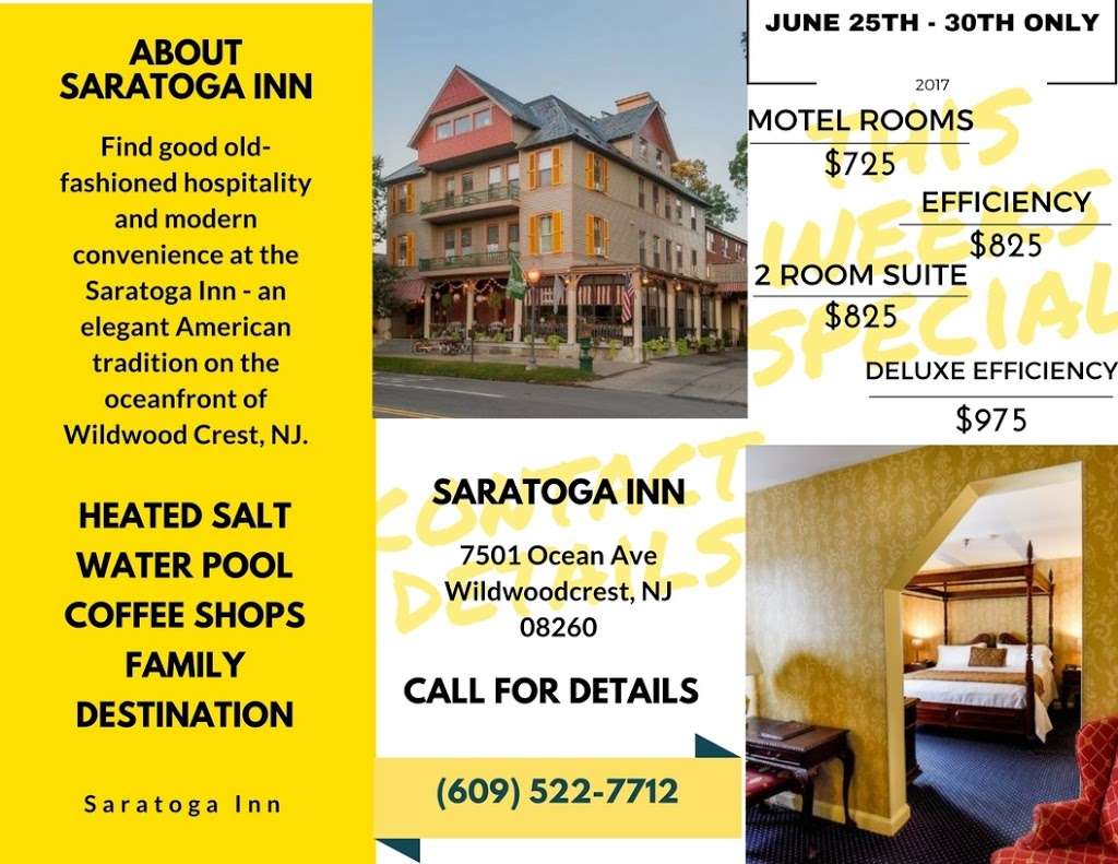 Saratoga Inn | 7501 Ocean Ave, Wildwood Crest, NJ 08260, USA | Phone: (609) 522-7712
