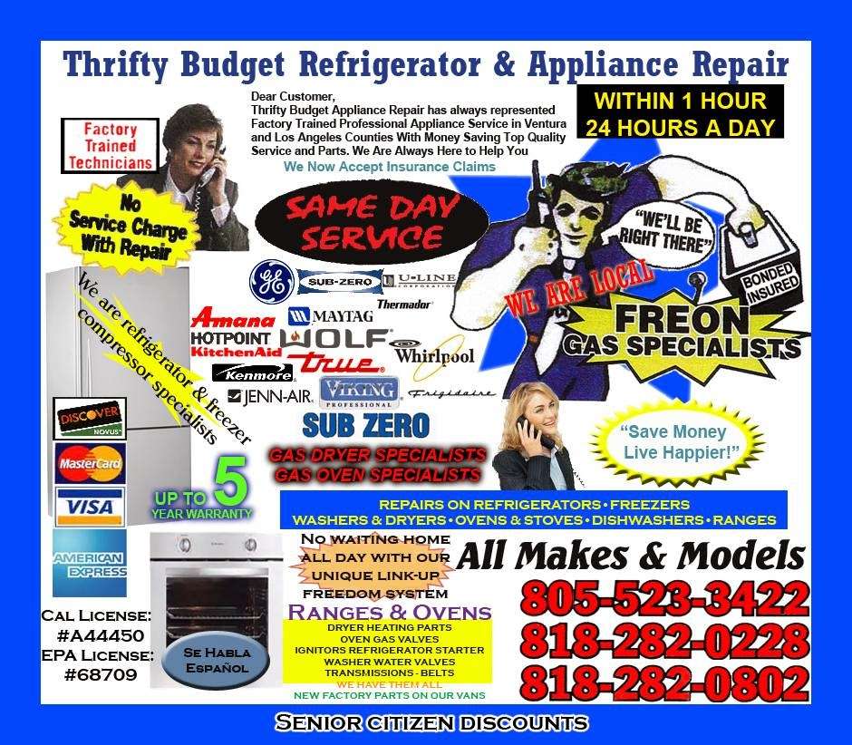 Thrifty Budget Factory Trained Refrigerator and Appliance LowCos | 480 S Victoria Ave Ste A, Oxnard, CA 93035, USA | Phone: (805) 523-3422