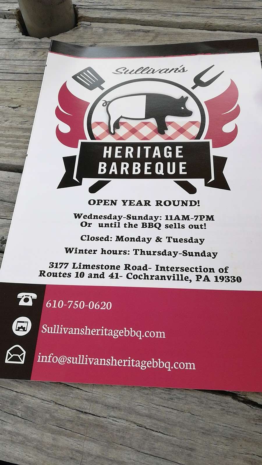 Sullivans Heritage Barbeque | 3177 Limestone Rd, Cochranville, PA 19330, USA | Phone: (610) 750-0620