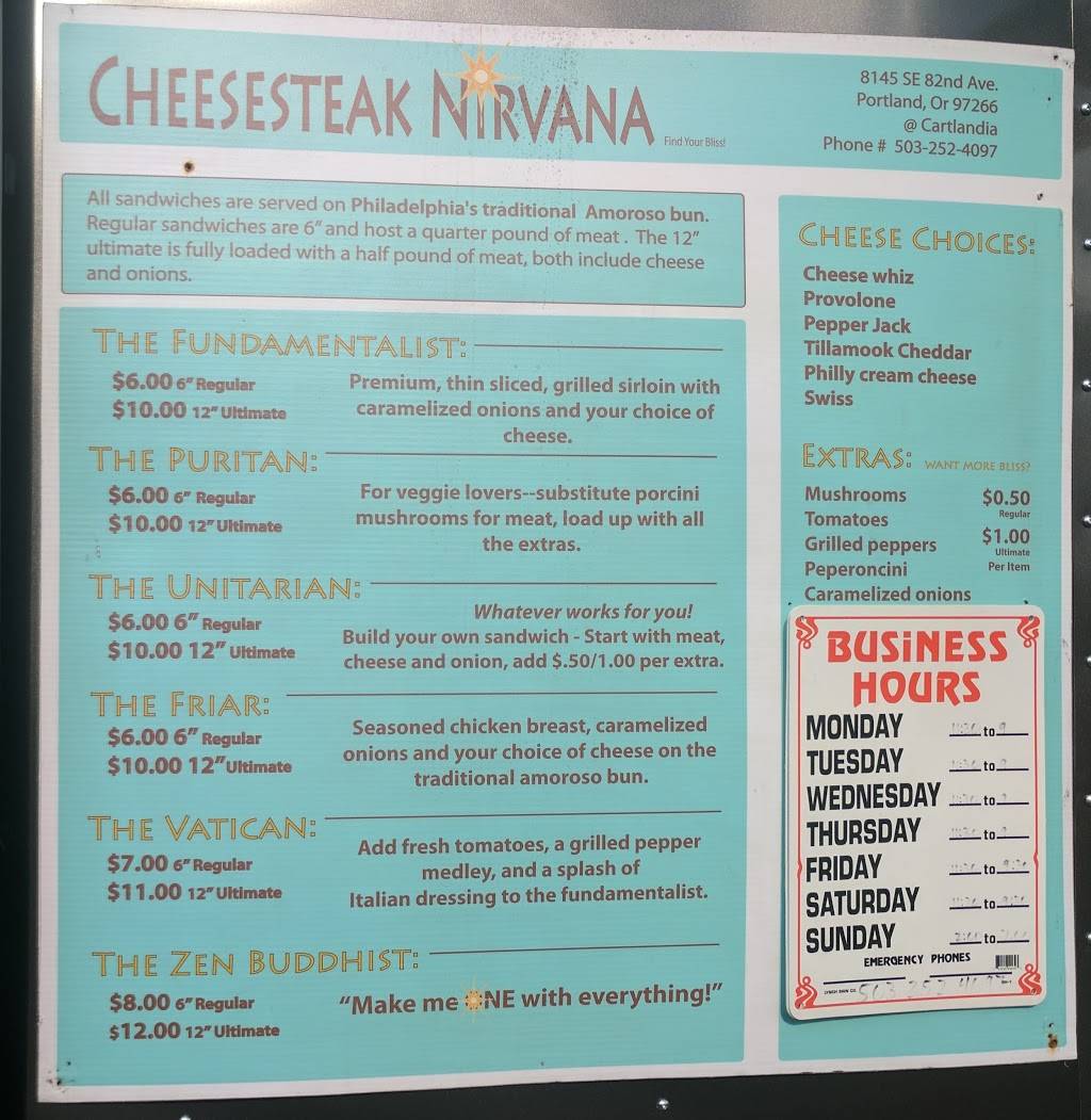 Cheesesteak Nirvana | 8145 SE 82nd Ave, Portland, OR 97266, USA | Phone: (503) 252-4097