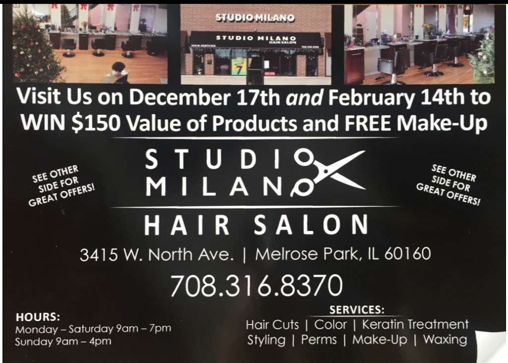 Studio Milano Hair Salon | 3415 W North Ave, Melrose Park, IL 60160, USA | Phone: (708) 316-8370