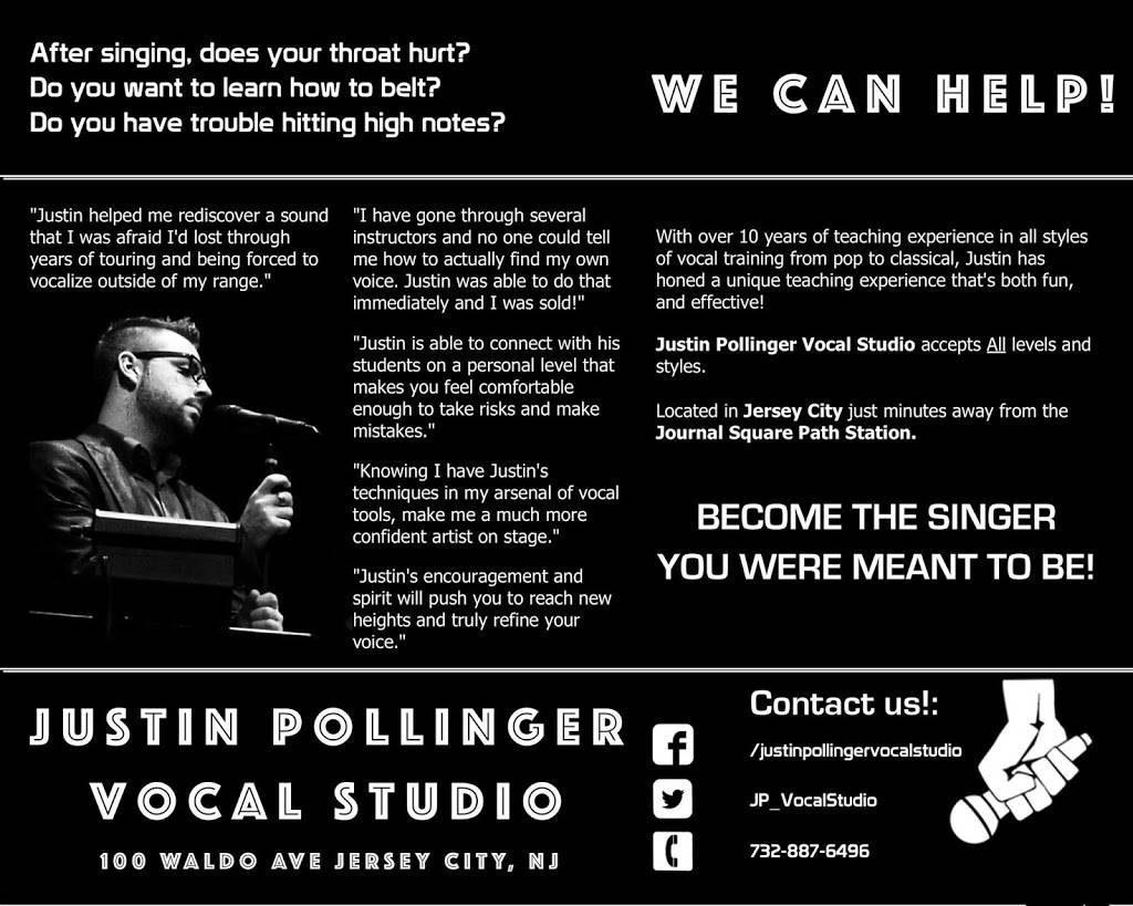 Justin Pollinger Vocal Studio | 100 Waldo Ave, Jersey City, NJ 07306, USA | Phone: (732) 887-6496