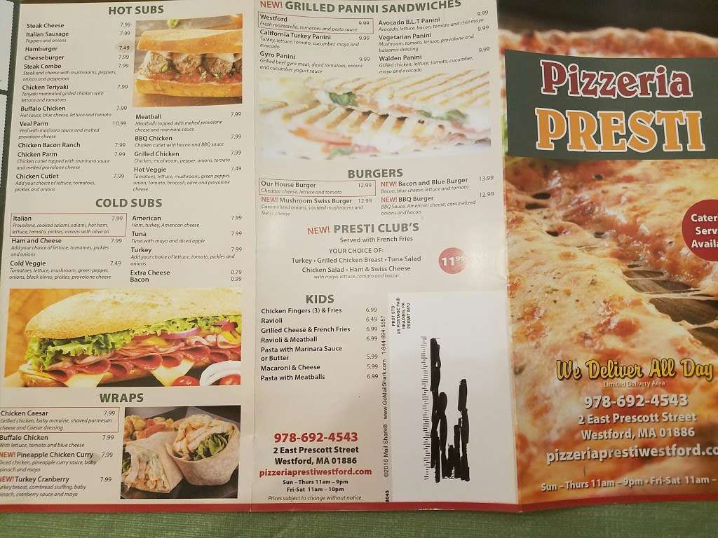 Pizzeria Presti | 2 E Prescott St, Westford, MA 01886, USA | Phone: (978) 226-6899