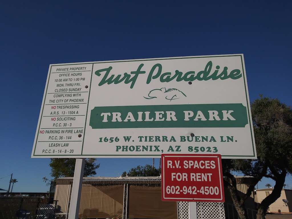 Turf Paradise Travel Trailer Park | 1656 W Tierra Buena Ln, Phoenix, AZ 85023, USA | Phone: (602) 942-4500