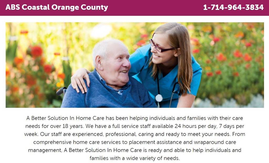 A Better Solution In Home Care Coastal Orange County | 10990 Warner Ave Suite G, Fountain Valley, CA 92708, USA | Phone: (714) 964-3834