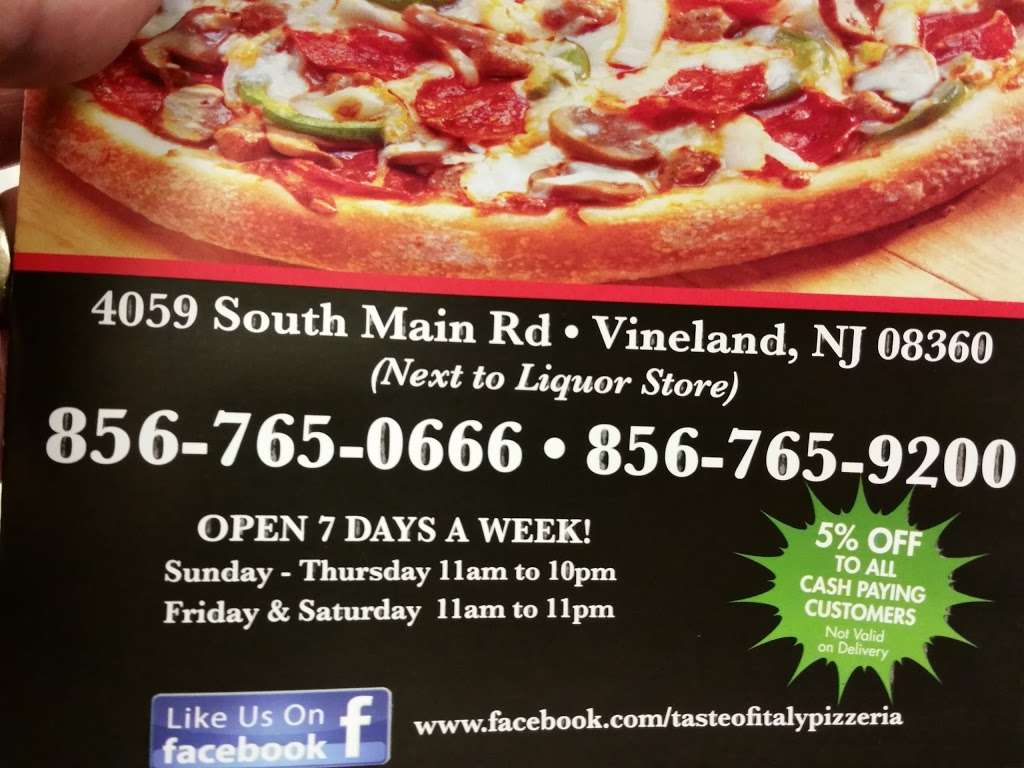 Taste of Italy Pizzeria | 4059 S Main Rd, Vineland, NJ 08360 | Phone: (856) 765-0666