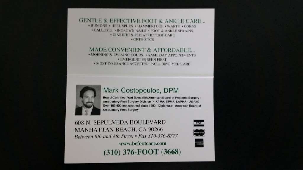 Mark Costopoulos, D.P.M. | 608 N Sepulveda Blvd, Manhattan Beach, CA 90266 | Phone: (310) 341-4434