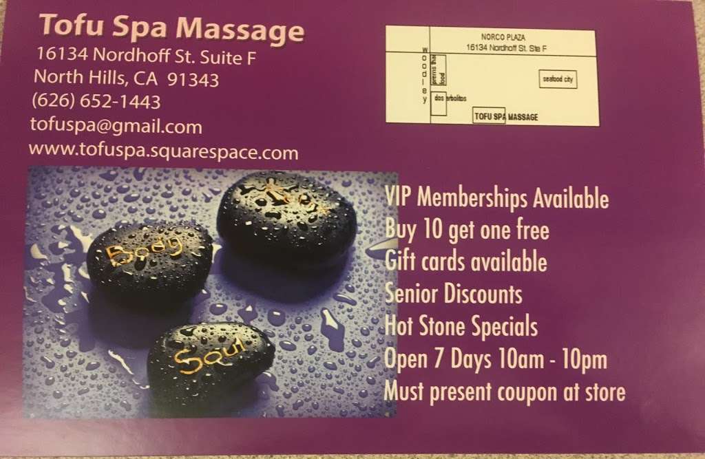 Tofu Spa Massage | North Hills, CA 91343, USA | Phone: (818) 830-5888