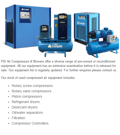 P S I Air Compressors & Blowers Ltd | Unit 2, 3 Priestley Way, Crawley RH10 9NT, UK | Phone: 01293 552285