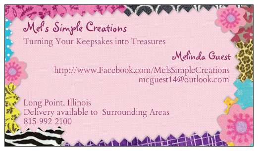 Mels Simple Creations | 212 4th St, Long Point, IL 61333, USA | Phone: (815) 992-2100