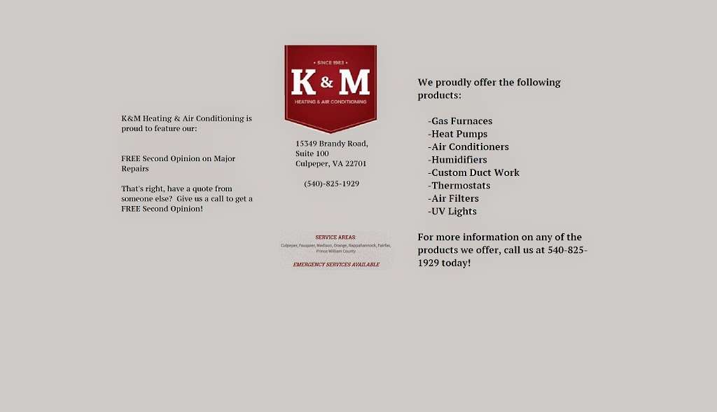K&M Heating & Air Conditioning Inc. | 15349 Brandy Rd Ste 100, Culpeper, VA 22701, USA | Phone: (540) 825-1929