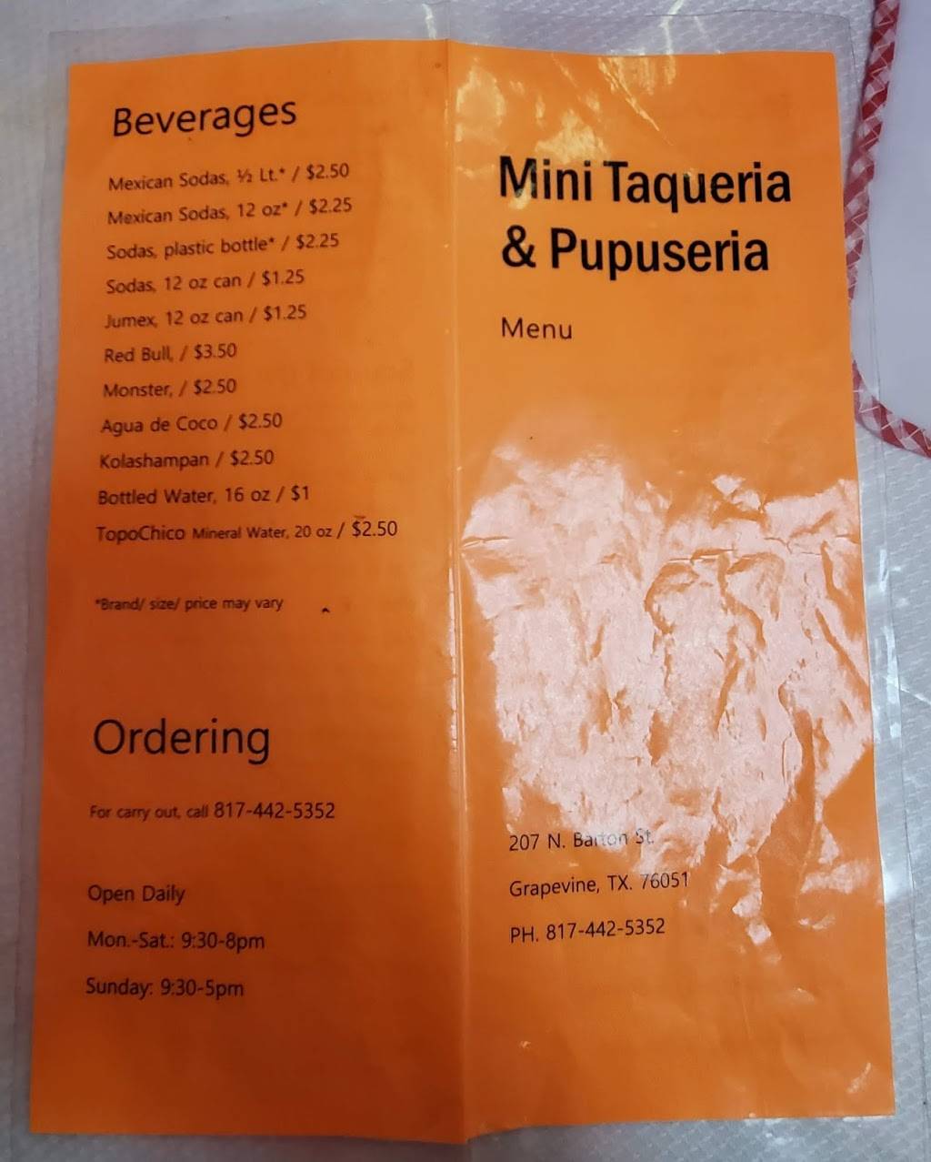 Mini Taqueria & Pupuseria | 207 N Barton St, Grapevine, TX 76051, USA | Phone: (817) 442-5352