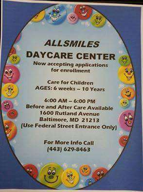 Allsmiles Daycare Center | 1600 Rutland Ave, Baltimore, MD 21213, USA | Phone: (443) 629-8463