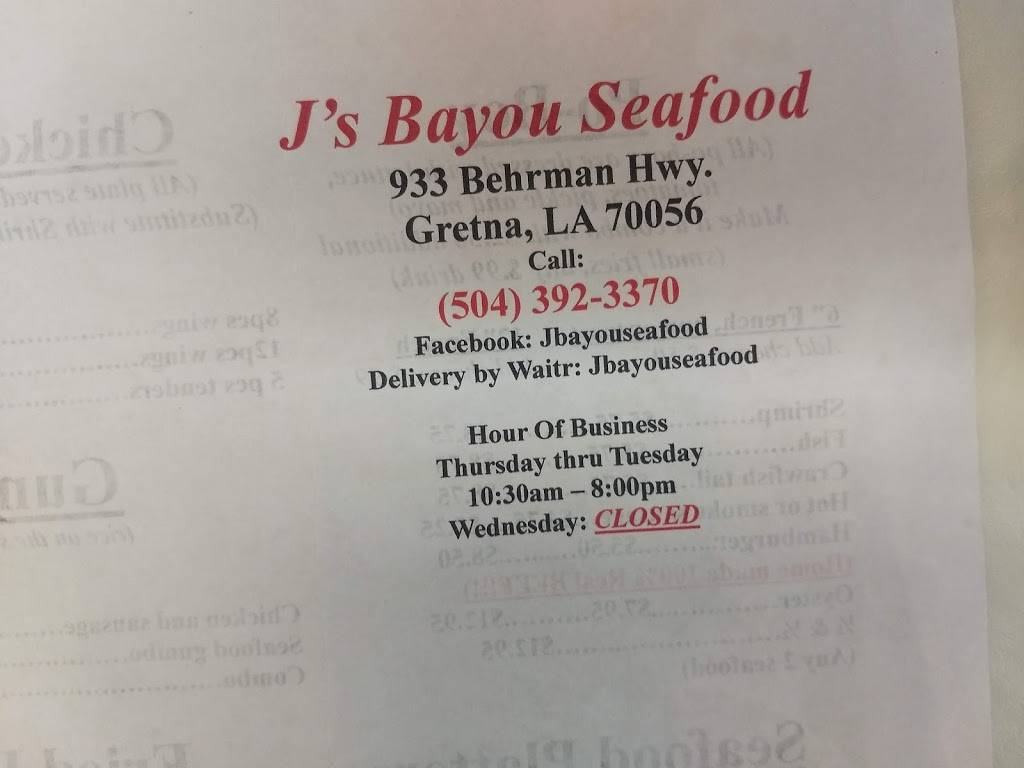 Js Bayou Seafood | 933 Behrman Hwy, Terrytown, LA 70056 | Phone: (504) 392-3370