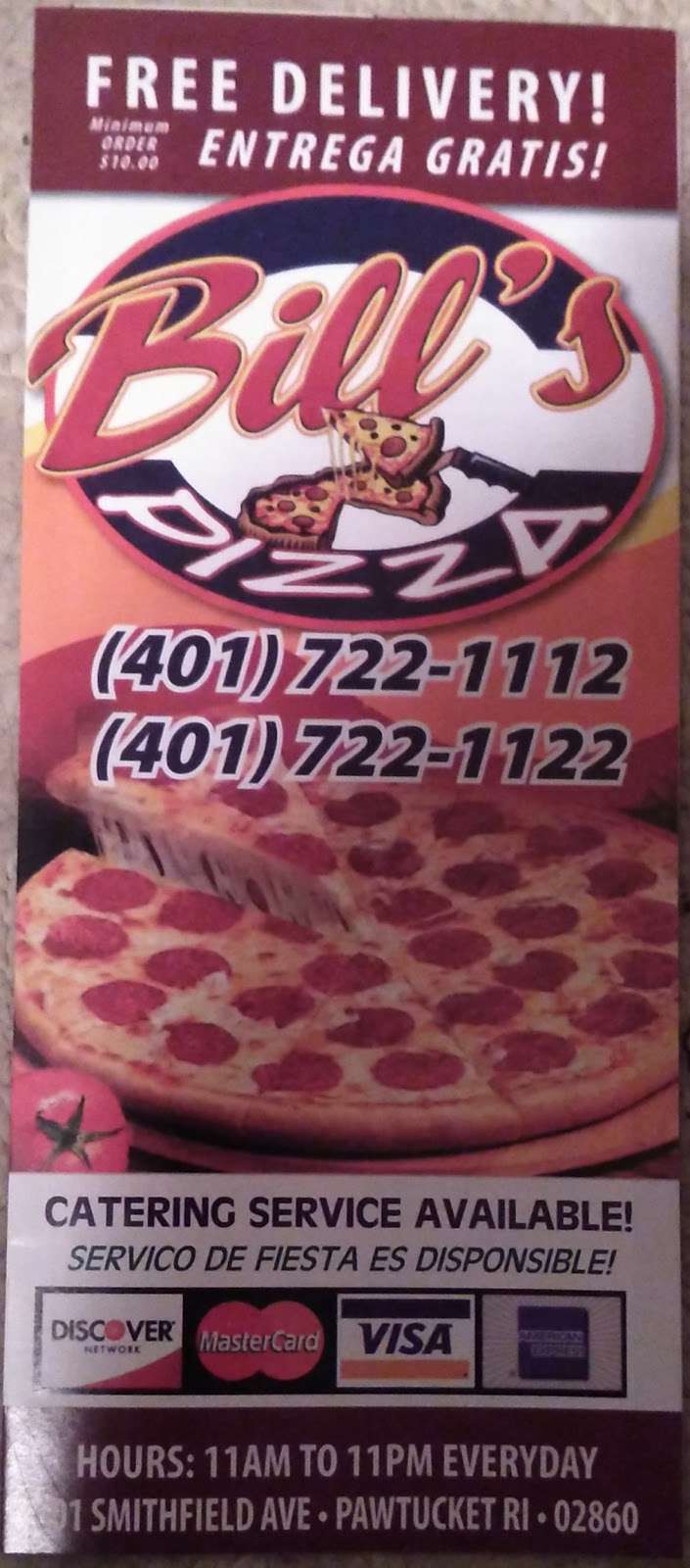 Bills Pizza | 601 Smithfield Ave, Pawtucket, RI 02860, USA | Phone: (401) 722-1112