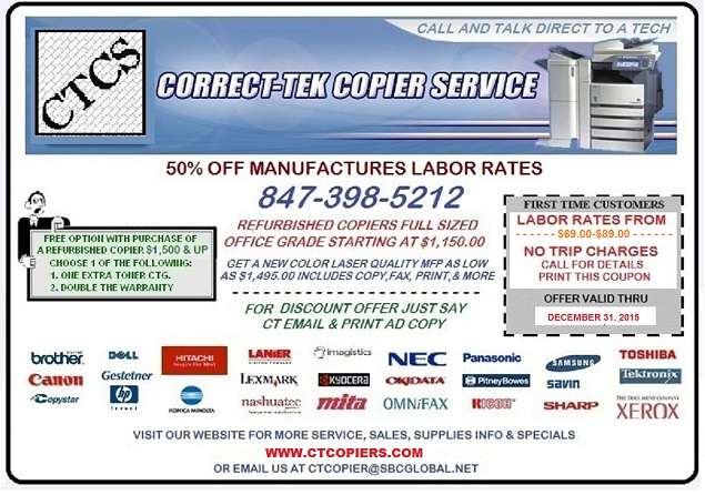 Correct-Tek Copier Service | 1514 E Waverly Ct, Arlington Heights, IL 60004 | Phone: (847) 398-5212