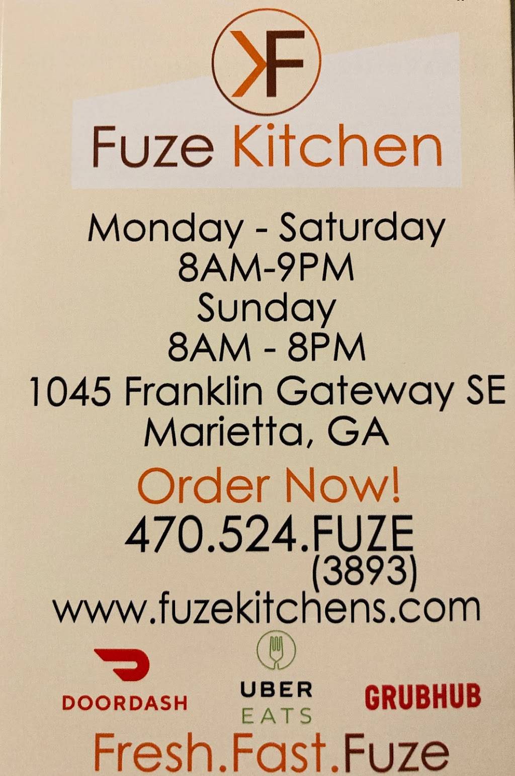 FUZE Kitchen | 1045 Franklin Gateway SE, Marietta, GA 30067, USA | Phone: (470) 524-3893