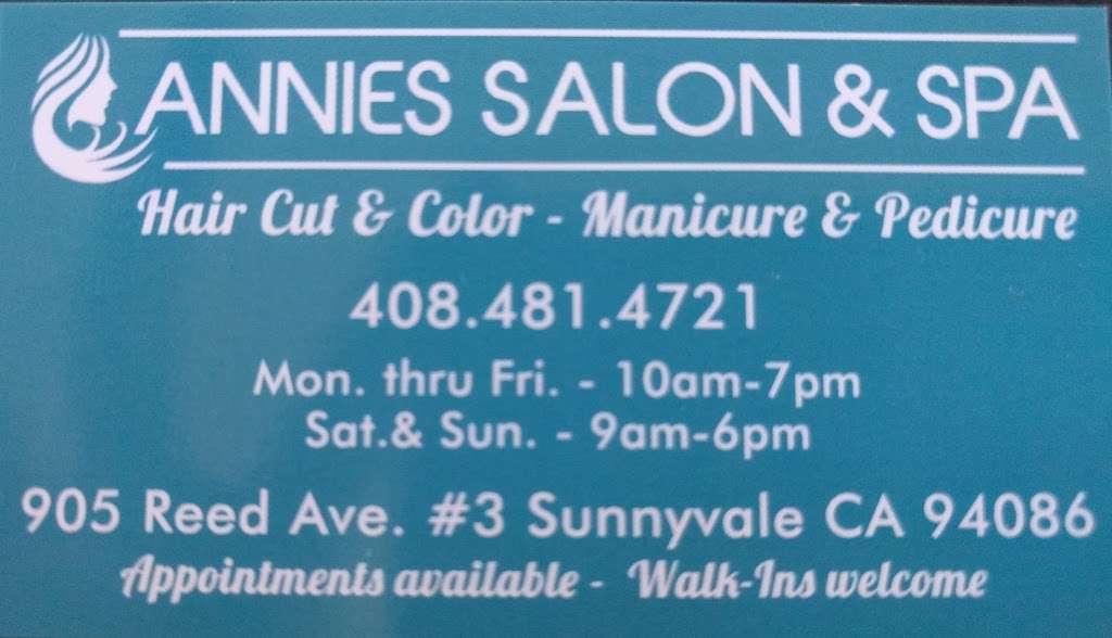 Annies salon&spa | 905 Reed Ave #3, Sunnyvale, CA 94086, USA | Phone: (408) 481-4721